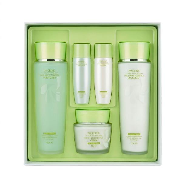Увлажняющий набор для лица с муцином улитки 3W CLINIC Snail Moist Control Skin Care 3 Set, 2 шт х 150 мл, 50 г, 2 шт х 30 мл