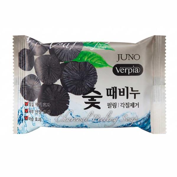 Мыло пилинг для лица и тела с древесным углём Juno Verpia Peeling Soap 150 г