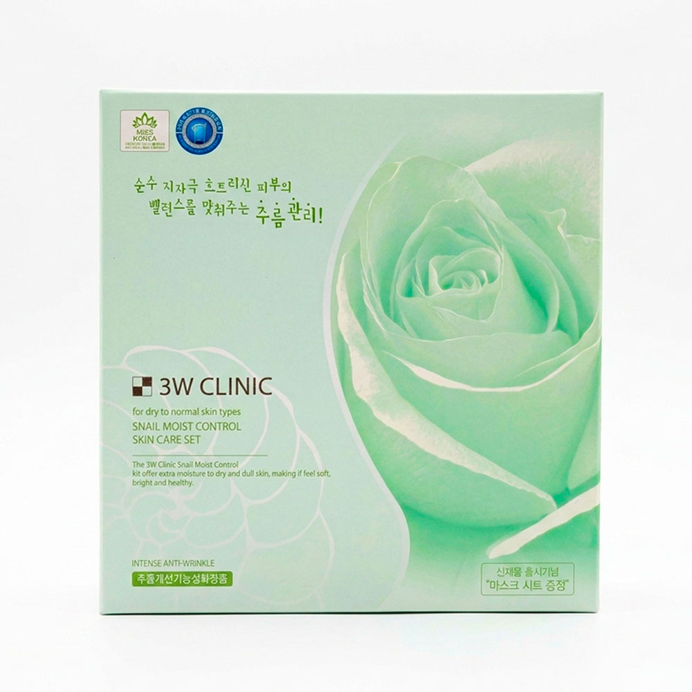 Увлажняющий набор для лица с муцином улитки 3W CLINIC Snail Moist Control Skin Care 3 Set, 2 шт х 150 мл, 50 г, 2 шт х 30 мл